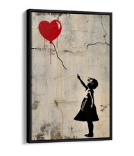 GIRL WITH RED HEART BALLOON BANKSY STYLE FLOAT EFFECT FRAME CANVAS ART PIC PRINT