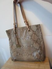 MICHAEL KORS  LEATHER Grey Beige  Python  print  Jet Set Tote Shoulder Bag