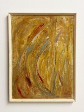 Mid Century Vintage Original Art Work Abstract Oil Painting Signed M Pom, 1970's
