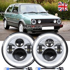 Pair 7" Chrome LED Headlights Hi/Low Beam Halo Angel Eyes For VW Golf Mk2 83-92