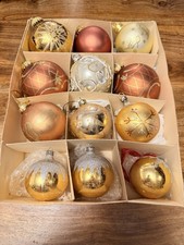 12 Vintage Glass Christmas Tree Baubles-Gold, Copper, Bronze & Silver Large/XL