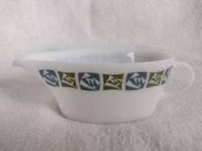 Vintage 1960's JAJ Pyrex Gravy Boat Milk Glass Jug, Classic Blue & Green Pattern