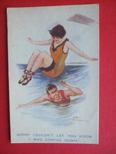 FRED SPURGIN Comic BEACH BELLE BATHING COSTUME LADY JUMPS ON MAN COMING DOWN