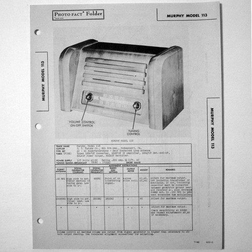 Murphy model 113 table - 113, top
