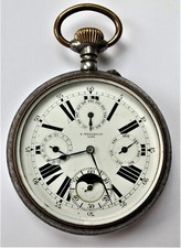 ANTIQUE MOON DIAL GOLIATH POCKET WATCH EXTRA LARGE 79 MM DIA