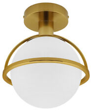 Antique Brass Ceiling Pendant Light Opal Globe Frosted Glass Lamp Shade H3140