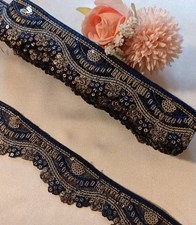 New 4 Meters Fancy Navy BlueEmbroidery (Bridal Saree SewOn Trim Edge Border Lace