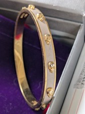 Alexander McQueen Gold And Taupe 3D Skull Enamel Bangle