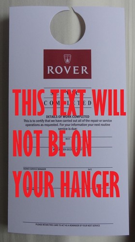 Rover service completed card - service,