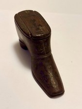 Antique 19th Century Mahogany & Pique Decoration Shoe Boot Snuff Box