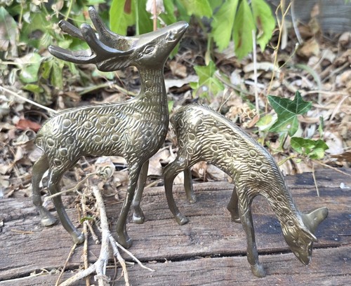 Vintage brass deer figurines - deer,