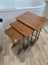 Vintage Wooden Dark Brown Nest Of Tables