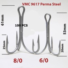 VMC Treble Hooks Pattern 9650PS Sizes #1-8/0 Perma Flying C's Pike Rapala Lures