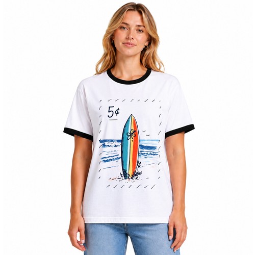 Retro surfboard womens ringer - surfboard,