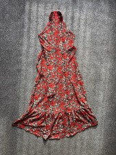 SheIn Boho Long Maxi Dress Floral Frenzy Print Sleeveless Sexy Halter Red S Zip