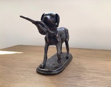 Cast Metal Figurine of Gundog with Pheasant on Plinth - Bronze Effect