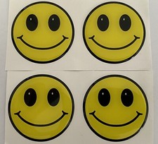 CAR ALLOY WHEEL CENTRE CAP DOMED STICKERS SMILEY ACID FACE X4 All Sizes Clio Rs