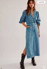Free People Mad Love Denim Blue Midi Dress Casual Long Sleeve Size XS RRP $220