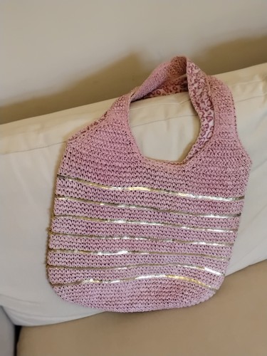 Pink straw beach bag