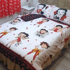 BETTY BOOP ERAS DUVET COVER SET KISS LIP RED BLACK BIKER CLASSIC RETRO PUDGY DOG