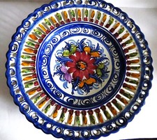 Faireal Alcobaca Ceramics Portugal Hand Painted Floral Plate Platter Wall Plate