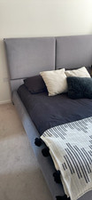 GREY VELVET UPHOLSTERED BED FRAME DOUBLE & KING SIZE