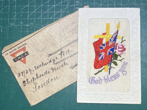 Ww1 silk postcard god bless - ww1, "god