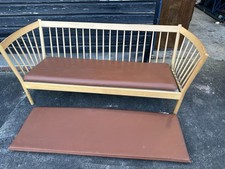 Vintage Retro Danish Mid Century Modern Sofa Couch Wooden Frame Brown Leather