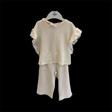 Zara Girls white waffle Co-Ord Two Piece Set- Top & Trousers Age 4-5 Years