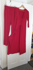 Ladies Red 2 Piece Trousers With Elegant Matching Long Top Size 14 LONG