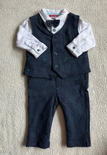 Ted Baker Baby Boy Blue White Top Waistcoat Trouser Bow Tie Suit Outfit 3-6 M