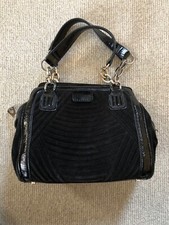 EPISODE WOMEN HANDBAG BLACK SUEDE LEATHER PATENT SILVER USED TWICE