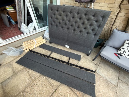 Grey upholstered double bed - upholstered,