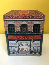 M&S Penny Bazaar House Shop Shaped Biscuit Tin Marks & Spencer Empty Tin 6”x5” 