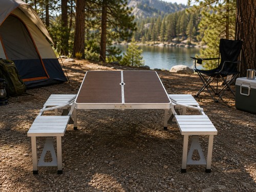 Brown folding picnic table - brown, and