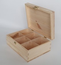 Wooden Tea Box Chest Storage 6 Compartments Kitchen Decor Caddy Unpainted Boxes