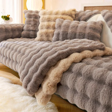  Thick Imitation Rabbit Fur Plush Sofa Slipcover, Non-Slip Cushion for Home Deco