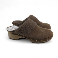 Oysho Brown Suede Clogs With Faux Sherpa Lining Size EU 39 UK 6