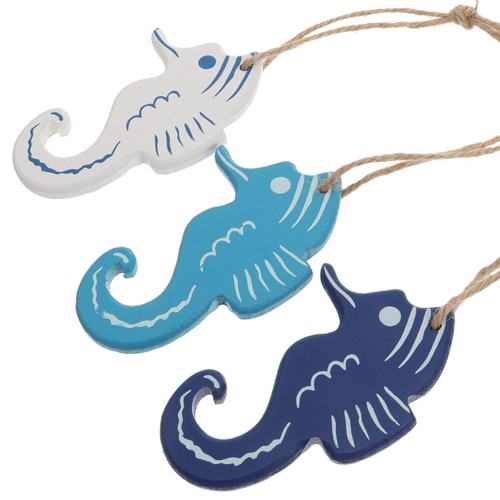 3pcs blue wooden seahorse - blue,