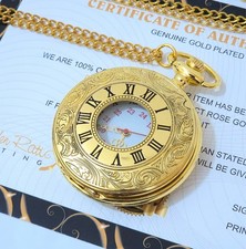 24k Gold Plated Pacifistor Pocket Watch Quartz Movement Half Hunter White Dial