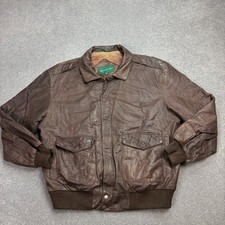 Leather Flying Jacket Adult Large Brown Military Aviator USA Flight Bomber Mens*