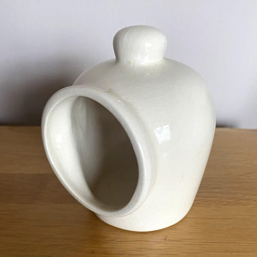 Cream ceramic crackle salt pig - ceramic,