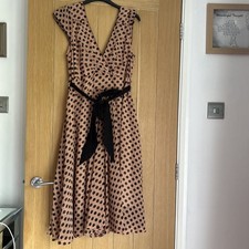 Stunning Eucalyptus Beige & Black Spotted Dress Size L