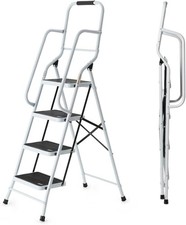 Easylife 4 Step Folding Ladder with Safety Rail, Non-Slip Rubber Steps 96x159cm