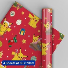 Christmas Wrapping Paper | Pokemon | 4 Sheets & 4 Tags | Kids Gift Wrap