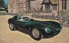 MONTAGU MOTOR MUSEUM, JAGUAR D-TYPE COLOUR, SALMON SERIES POSTCARD.