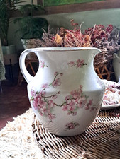 Large Antique Bathroom Wash Jug Pitcher Pink Apple Blossom  24cm High 25cm Wide