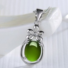 Beautiful Flower Jade Pendant Necklace 925 Sterling Silver Women Jewellery Gift