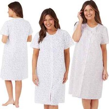 Ladies Marlon Button Through Floral Swirl Leaf Polycotton Nightie Nightdress Top