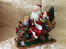 Vintage Christmas Decoration Santas Sleigh Hand Painted Resin 17cms BOXED VGC